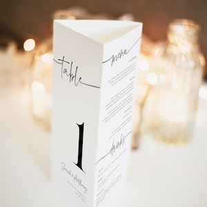 Script Wedding Tri-fold Table Number, Tri-fold Table Menu, Triangle Table Stand, Modern menu, 100% Editable with TEMPLETT, WLP-PAL 5608