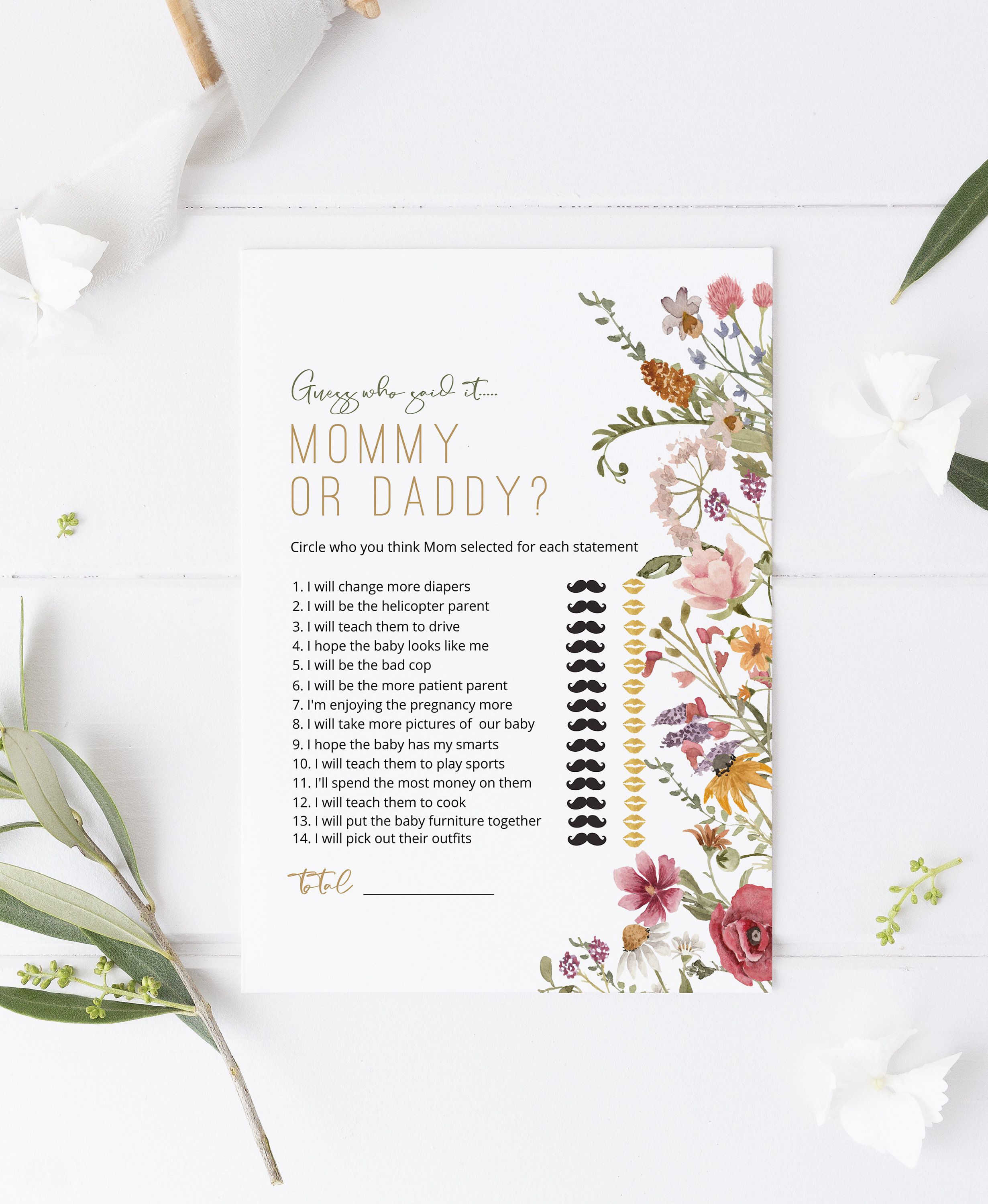 Printable Baby Shower Mommy or Daddy Game Wildflower Baby - Etsy
