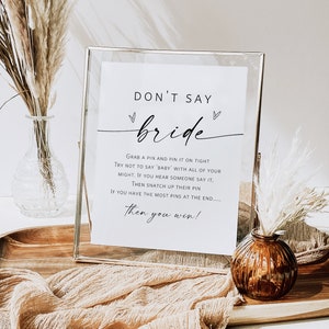 Don't Say Bride Game, Bridal Shower Sign, Minimalist Don't Say Bride Sign, Edit with TEMPLETT, WLP-LIN 7187
