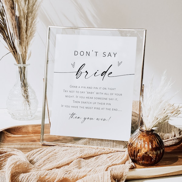 Don't Say Bride Game, Bridal Shower Sign, Minimalist Don't Say Bride Sign, Edit with TEMPLETT, WLP-LIN 7187