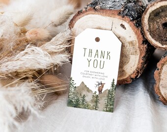 Mountains Favor Tag, Baby Thank You Tag Template, Printable Woodland Favor Tag, Greenery Tag, Templett Favor Tag, WLP-PFO 4706