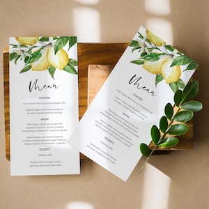 Lemon Menu Card, Citrus Menu Template, Instant Download, 2 Sizes, Templett Menu Card, WLP-LEM 2943