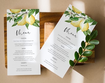 Lemon Menu Card, Citrus Menu Template, Instant Download, 2 Sizes, Templett Menu Card, WLP-LEM 2943