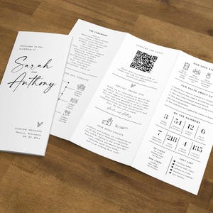 Trifold Wedding Program, Tri-fold Wedding Ceremony Program, Folded Program, Minimalist, Infographic Program, TEMPLETT, WLP-LIN 7641