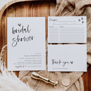 Minimalist Bridal Shower Invitation Set, Modern Bridal Shower Invitation, Details Card, Recipe Card, TEMPLETT, WLP-SIL 3595