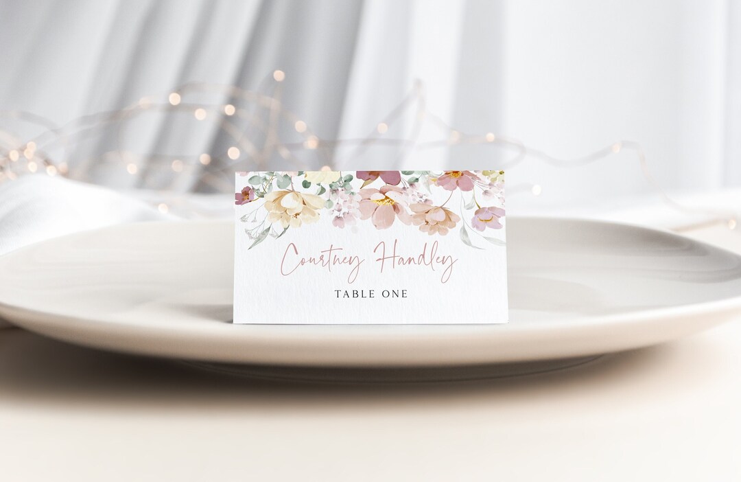 Shower Place Card Printable, Floral Place Card Template, Wildflower Escort Cards, Editable Place ...