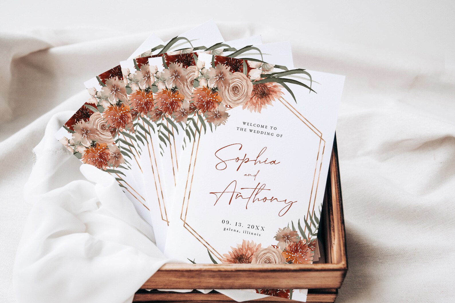 Boho Wedding Program Template, Wedding Program Printable, Editable ...