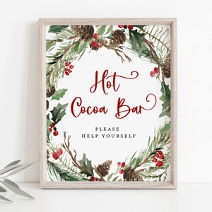 Hot Cocoa Bar Sign, Printable Hot Chocolate Bar Sign, Christmas Baby shower, Holiday Baby Shower, Dessert Bar Sign, TEMPLETT, WLP-RCW 3927