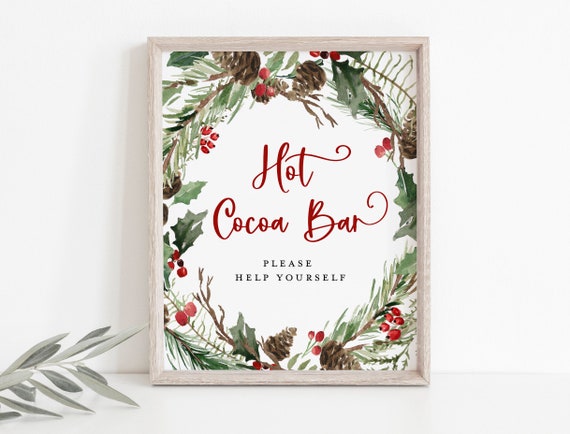 Hot Cocoa Bar Sign, Printable Hot Chocolate Bar Sign, Christmas Baby shower, Holiday Baby Shower, Dessert Bar Sign, TEMPLETT, WLP-RCW 3927