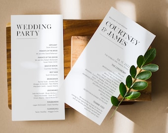 Minimalist Wedding Program, Templett Wedding Ceremony Program, Modern Wedding Program Template, Instant Download, WLP-SLI 2986