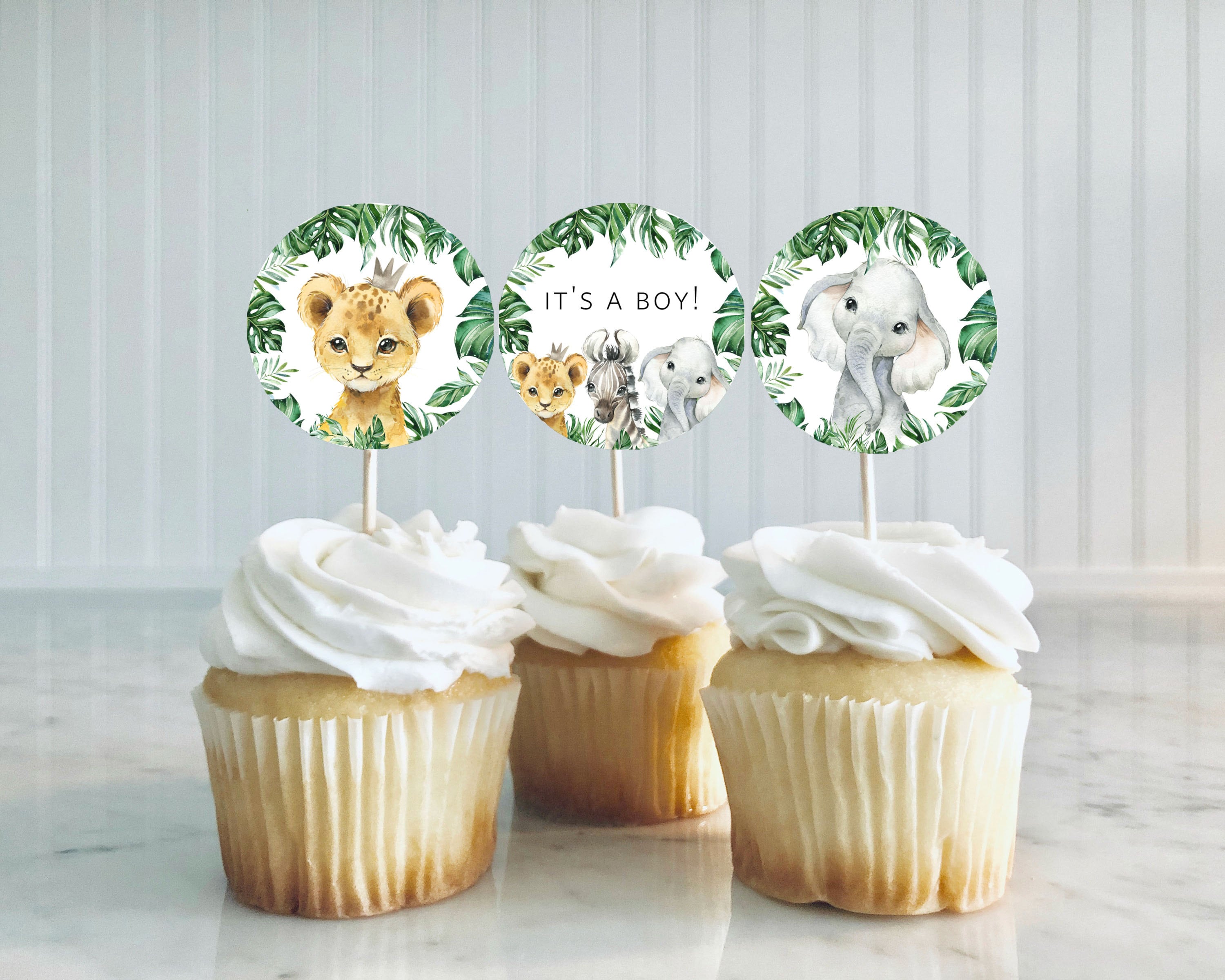 Safari Baby Shower Cupcake Toppers Printable Jungle Cupcake Etsy