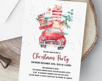 Christmas Invitation Printable, Christmas Truck Invitation, Red Truck Invitation, Instant Download, Edit with TEMPLETT, WLP1987