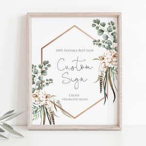 Boho Custom Sign, (Portrait and Landscape), Editable Sign Template, 8x10, Printable Shower Sign, Edit with TEMPLETT, WLP-BOH 2170