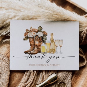 Boots, Brew and Bubbles Thank You Card, Cowgirl Boots Folded Thank You, Couples Wedding ShowerThank You Card, Edit TEMPLETT, WLP-GBO 6950