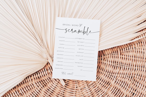 Minimalist Bridal Word Scramble Game, Modern Bridal Shower Game, Editable Shower Game, Bridal Word Jumble Game,  TEMPLETT, WLP-PAL 5731