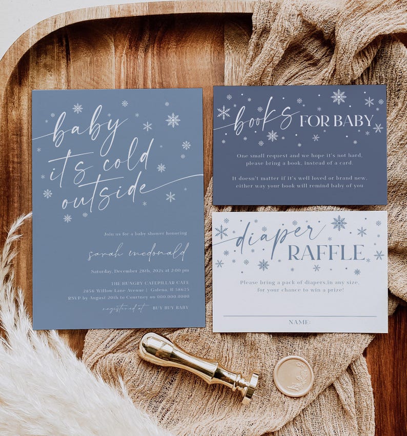 Winter Baby Shower Invitation, Baby It's Cold Outside Invitation, Modern Blue Baby Shower, Winter Wonderland Invite, TEMPLETT, WLP-WWL 7766 bild 1