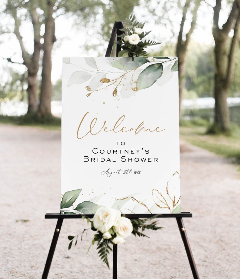 Greenery Welcome Sign Gold Welcome Poster Printable Welcome - Etsy