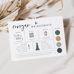 Editable Bridesmaid Information Card, Bridal Party Information Template, Bridal Proposal Card, Infographic, Edit with TEMPLETT, WLP-SIL 5252 image 2