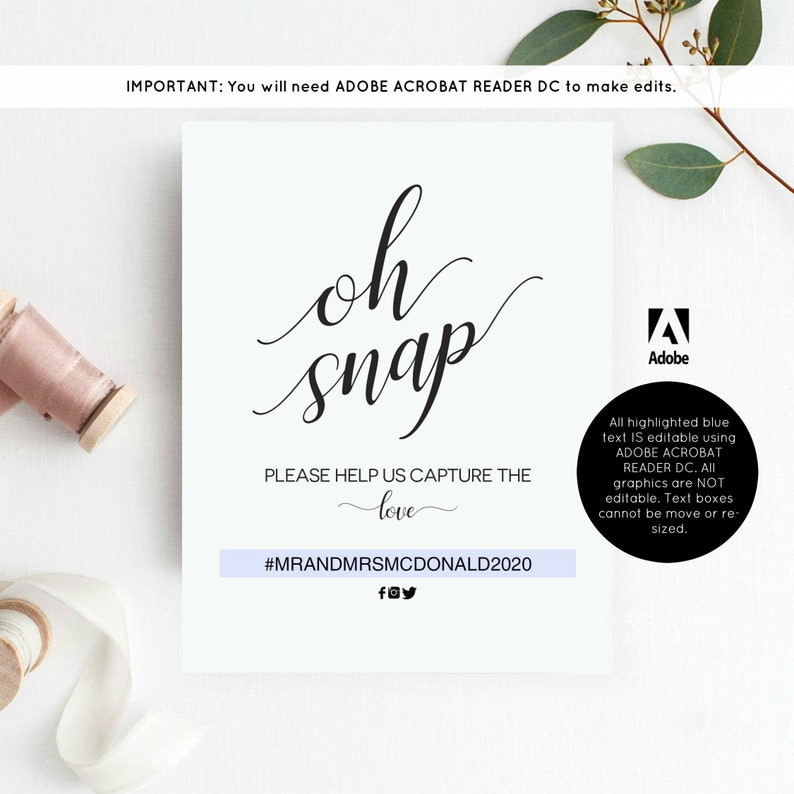 Oh Snap Wedding Sign Hashtag Sign Printable Wedding | Etsy
