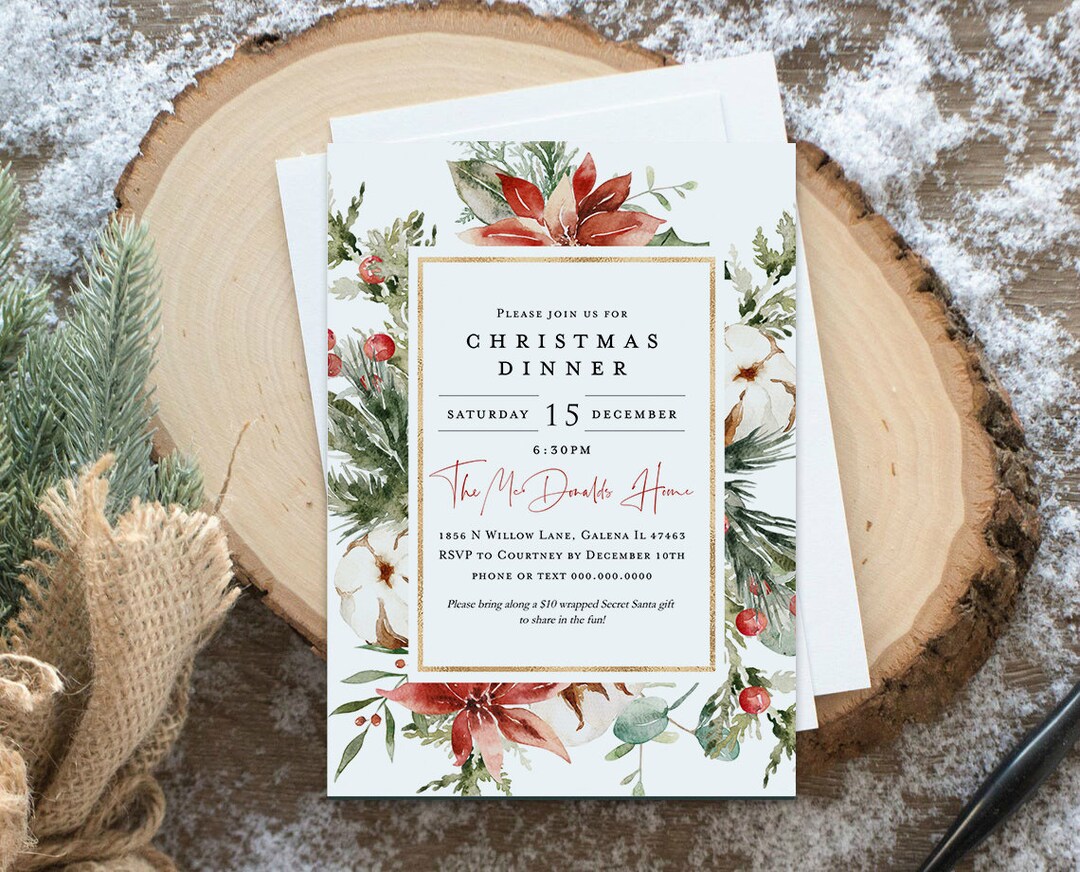 Christmas Party Invitation, Rustic Christmas House Party Invitation ...