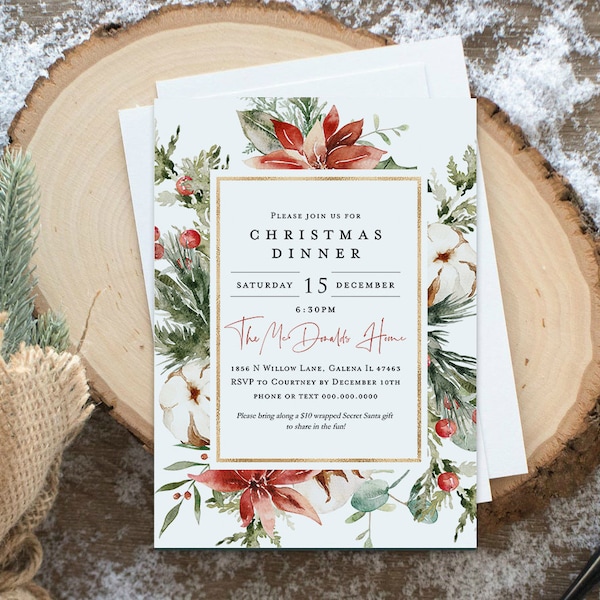 Christmas Party Invitation, Rustic Christmas House Party Invitation Template, Holiday Party Invitation, Edit with TEMPLETT, WLP-CHF 4481