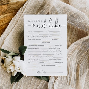 Baby Shower Mad Libs, Baby Mad Libs Game, Minimalist Baby Shower Mad Libs, 100% Editable Text, Edit with TEMPLETT, WLP-ODA 5848