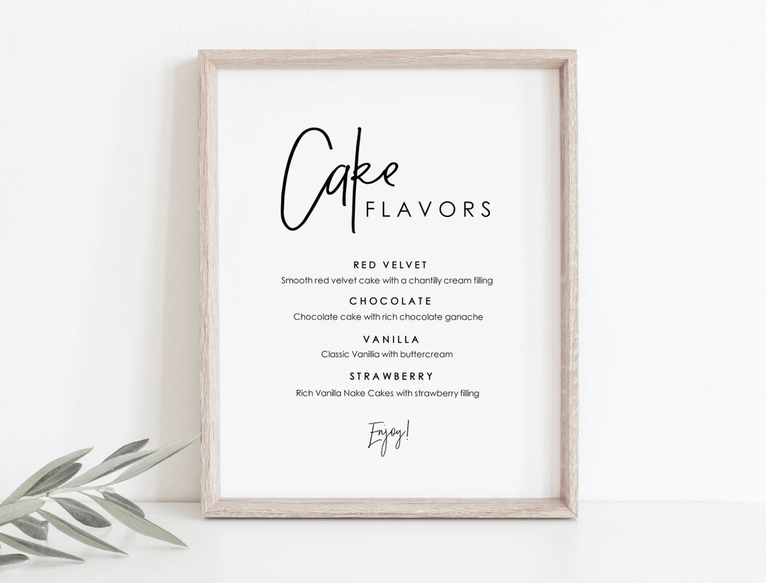 Cake Flavors Sign, Printable Caliigraphy Desserts Sign, Dessert Bar