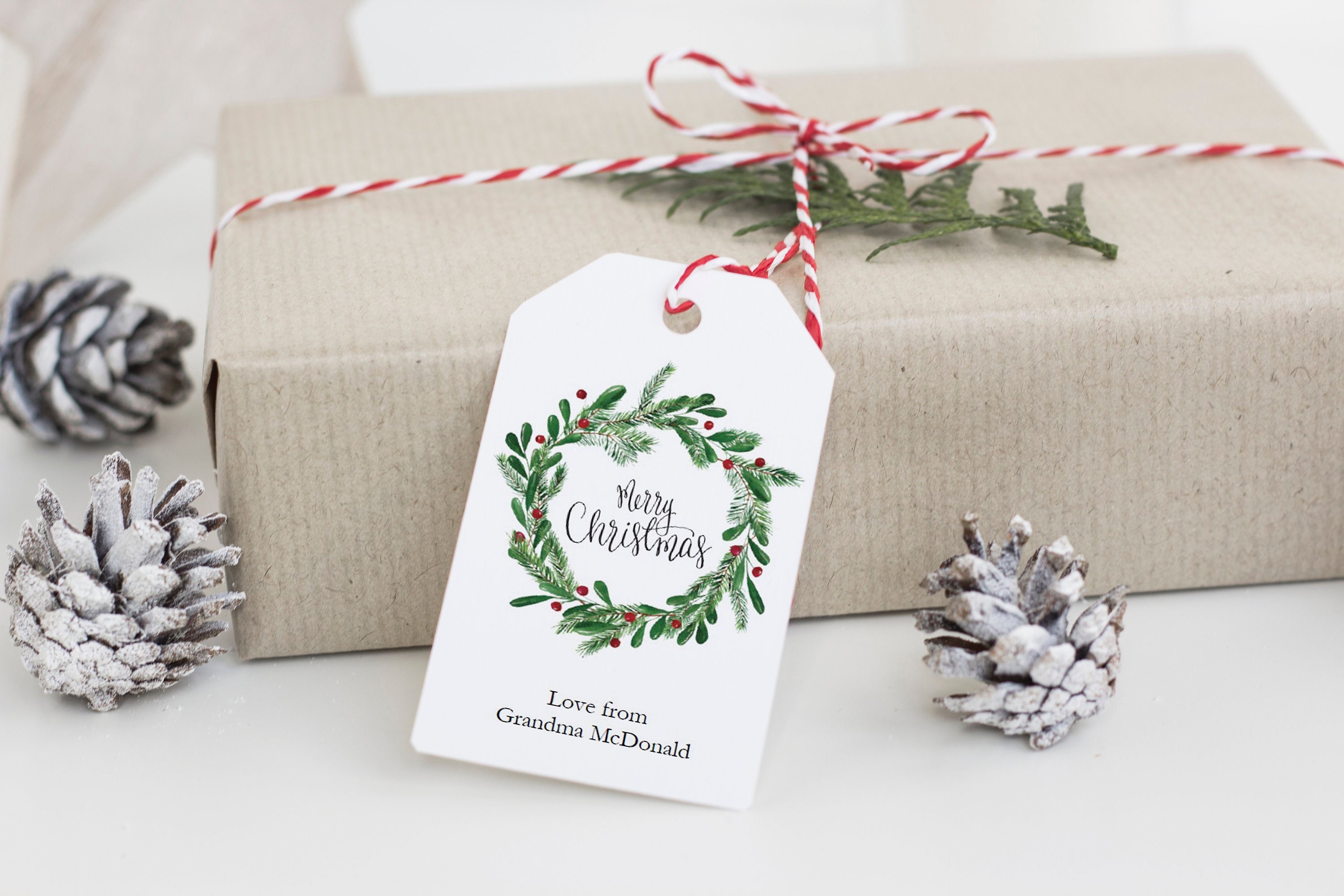 christmas wreath tag template, rustic christmas gift tags