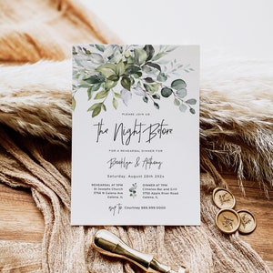 Wedding Rehearsal Invitation, Greenery Wedding Rehearsal Template, Rehearsal Dinner Invitation, The Night Before, TEMPLETT, WLP-HER 3389