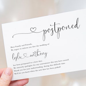 Postponement Wedding Date Announcement, Wedding Postponed Postcard, 4x6 Postcard, Change of Plans Post Card,  TEMPLETT, WLP-HEA 2771
