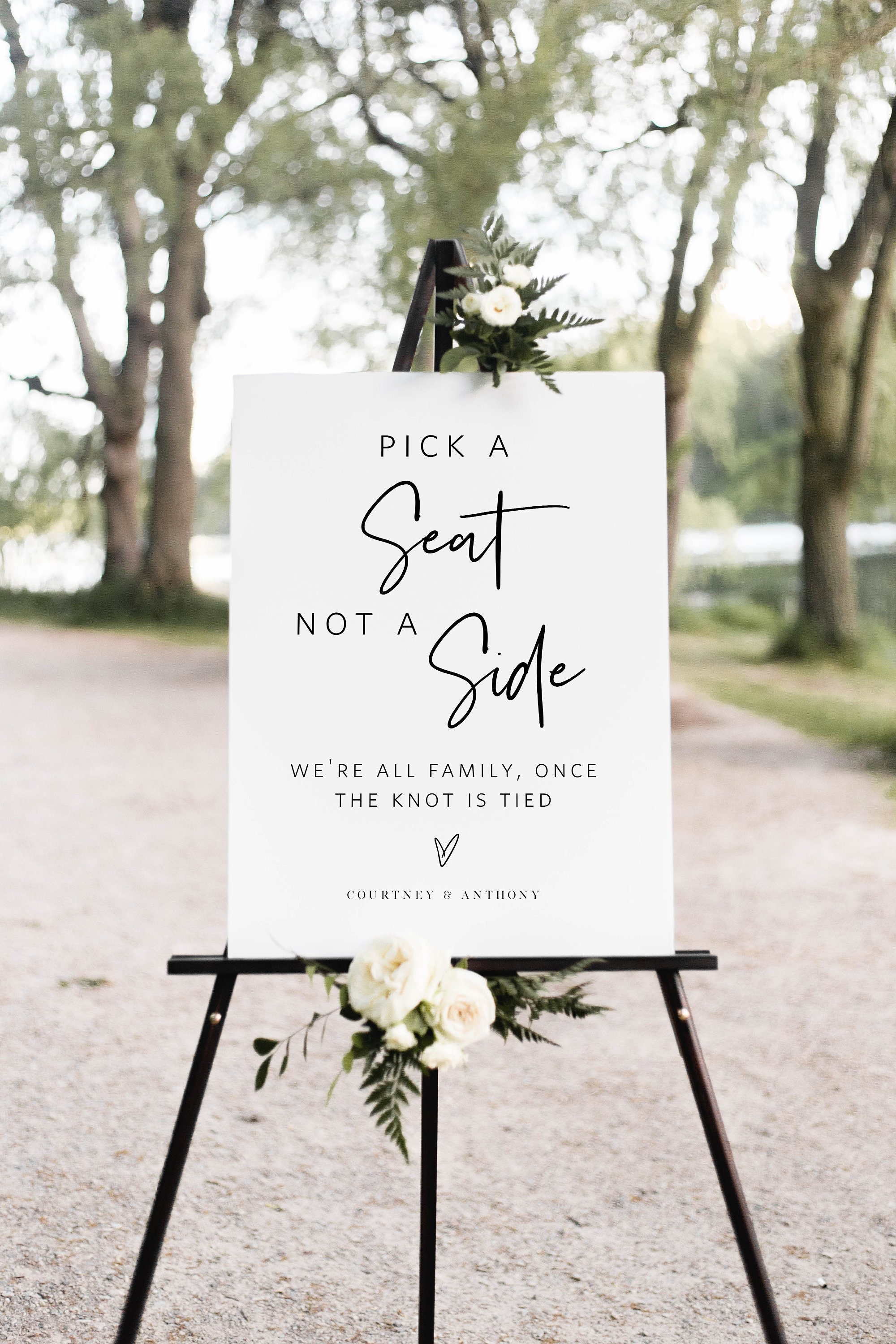 Calligraphy Frosted Wedding Sign Pick a Seat Not a Side EWSG042