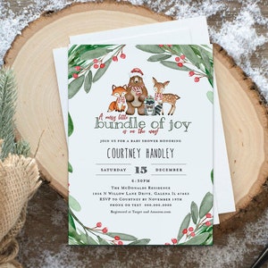 Christmas Baby Shower Invitation, Christmas Baby Invitation, Holiday Baby Shower, Woodland Christmas, TEMPLETT, WLP-WCH 3747