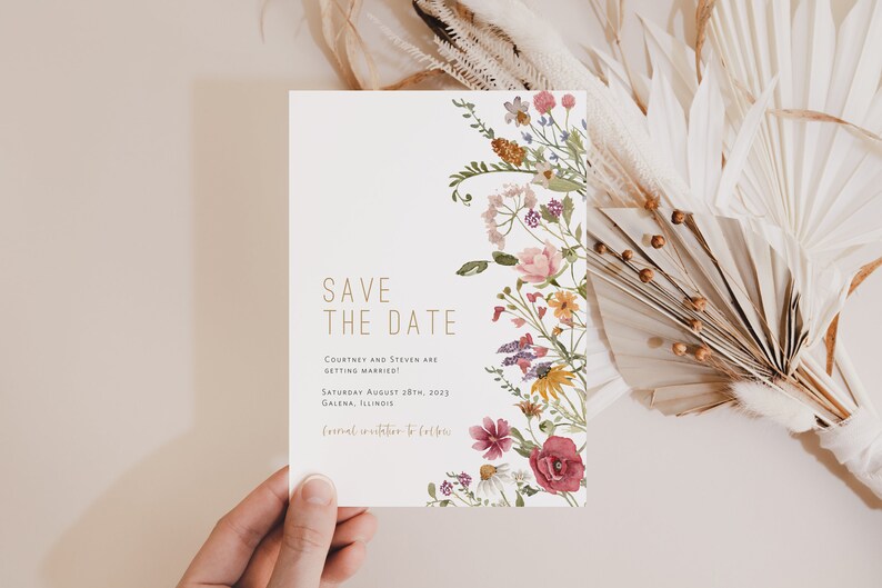 Wildflower Save the Date, Floral Wedding Save-the-date Invitation, Wildflower Wedding, Instant Download, Edit w TEMPLETT, WLP-WIL 4765 image 2