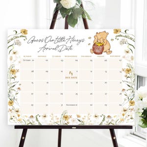 Winnie the Pooh Baby Due Date Calendar, Pooh Baby Shower Game, Guess Baby's Birthday, Editable Baby Prediction, TEMPLETT, WLP-PFL 8211