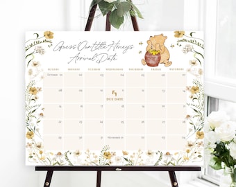 Winnie the Pooh Baby Due Date Calendar, Pooh Baby Shower Game, Guess Baby's Birthday, Editable Baby Prediction, TEMPLETT, WLP-PFL 8211