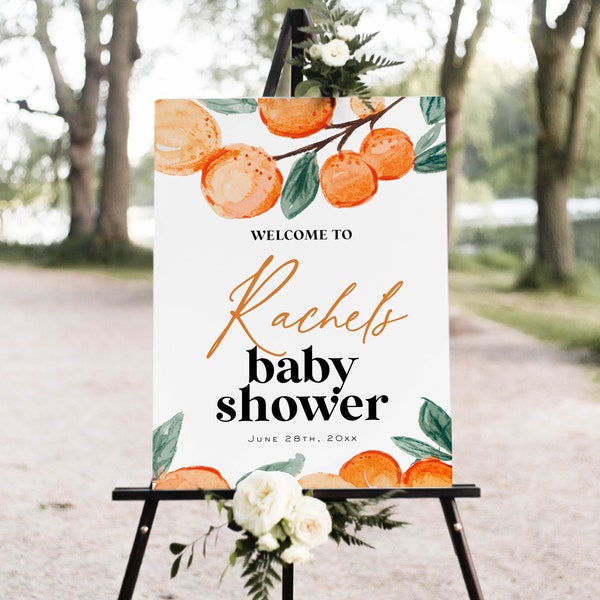 Oranges Welcome Sign, Baby Shower Welcome Poster, Printable Welcome Sign, Citrus Welcome sign, Edit with TEMPLETT, WLP-ORA 5749