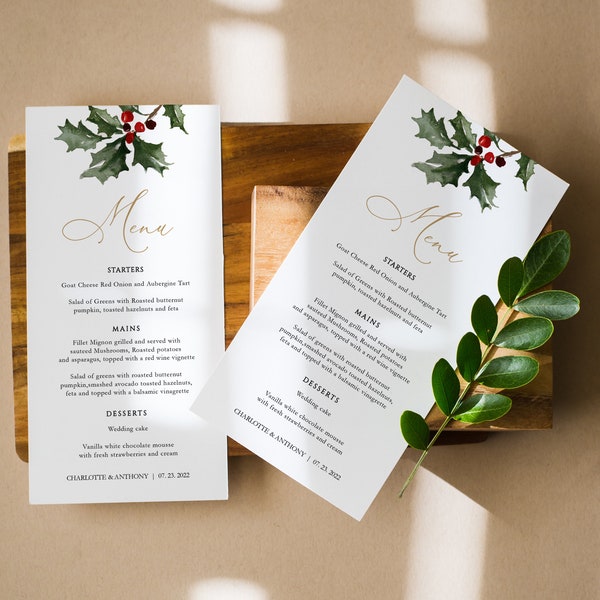 Christmas Menu Card, Holiday Menu Template, Instant Download, Printable Menu, 2 Sizes, Templett Menu Card, WLP-RHO 4256