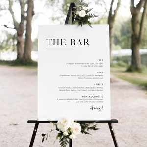 Wedding Bar Menu, Printable Modern Bar Poster, Drinks Menu, Minimalist, Edit with TEMPLETT, WLP-SLI 2999