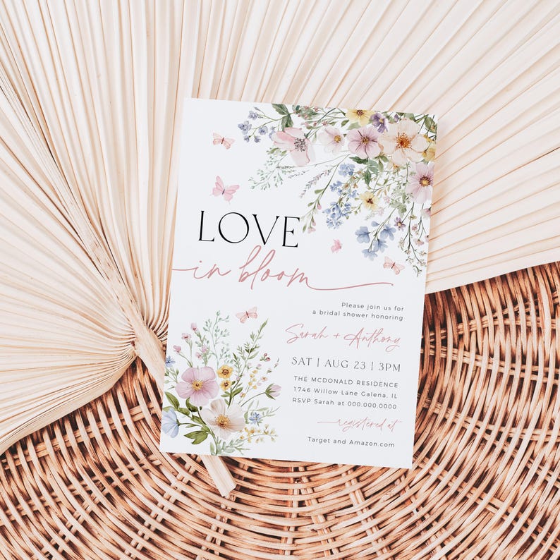 Love in Bloom Bridal Shower Invitation, Bohemian Invitation, Wildflower Bridal Shower Invitation, Edit with TEMPLETT, WLP-PAS 8364 bild 1
