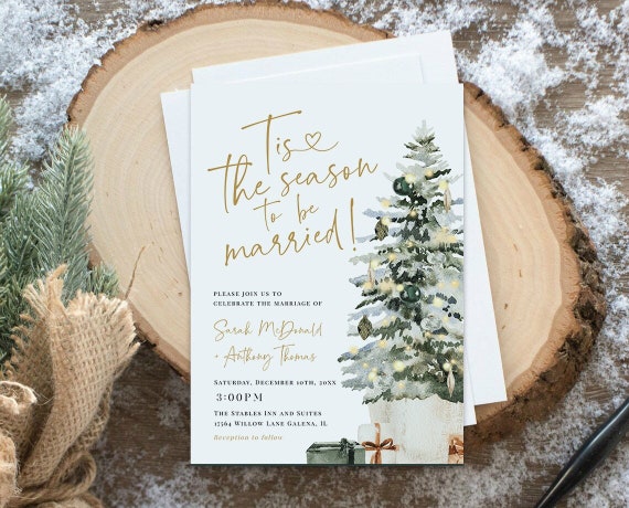 Christmas Wedding Invitation, Holiday Wedding Invitation, Printable Wedding Invite, Instant Download, Edit with TEMPLETT, WLP-GTR 5993
