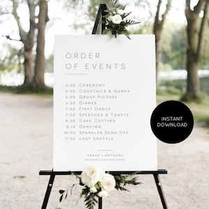 Wedding Order of Events Poster, Modern Wedding Poster Template, Order of Events Sign, 18x24" & 24x36", Edit with TEMPLETT, WLP-MIN 1909