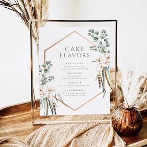 Cake Flavors Sign, Boho Desserts Sign, Printable Dessert Bar Sign, Wedding Cake Flavors Sign, Eucalyptus, Edit with TEMPLETT, WLP-BOH 5012