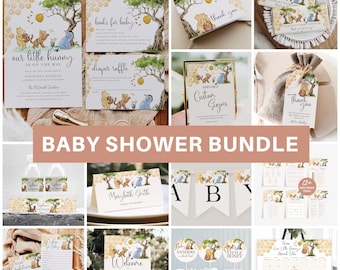Winnie the Pooh Baby Shower Invitation Bundle, Classic Pooh Baby Shower Invitation + Games, Baby Shower Decorations, TEMPLETT, WLP-POH 8270