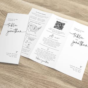 Trifold Wedding Program, Tri-fold Wedding Ceremony Program, Folded Program, Minimalist, Infographic Program, TEMPLETT, WLP-PAL 8393