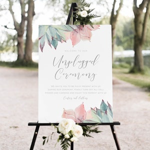 Unplugged Ceremony Sign, Succulent Wedding Unplugged Poster Sign Template, Printable Wedding Sign, Edit with TEMPLETT, WLP-PPS 3444