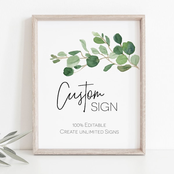 Greenery Custom Sign, (Portrait and Landscape), Editable Sign Template, 8x10, Printable Shower Sign, Edit with TEMPLETT, WLP-TWI 2162