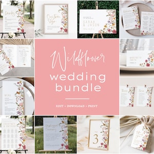 Wildflower Wedding Bundle, Editable Wedding Templates, 100% Editable Text, Wedding Signage Bundle, Instant Download, TEMPLETT, WLP-WIL 5893