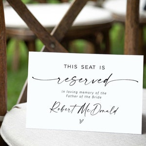 Reserved Seating Sign, Wedding Memorial Sign, Wedding Memory Reserved Sign, In Loving Memory Sign Printable, 2 Sizes, TEMPLETT, WLP-LIN 7226