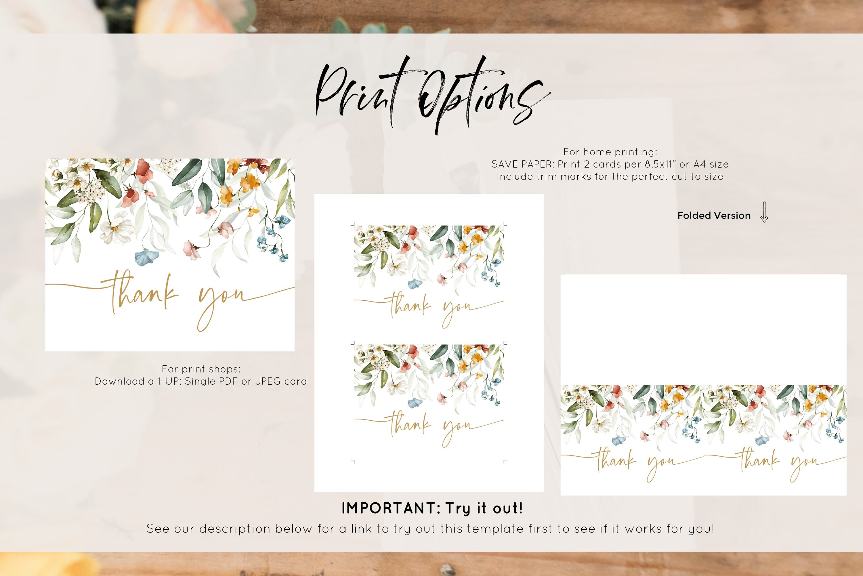 Wildflower Thank You Card Template Thank You Card Printable - Etsy
