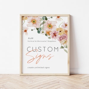 Wildflower Custom Sign, Portrait and Landscape, Floral Editable Sign Template, 8x10, Printable Shower Sign, Edit w TEMPLETT, WLP-SPR 5371 image 3